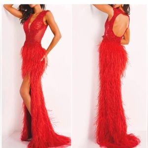 Red feather Jovani Dress